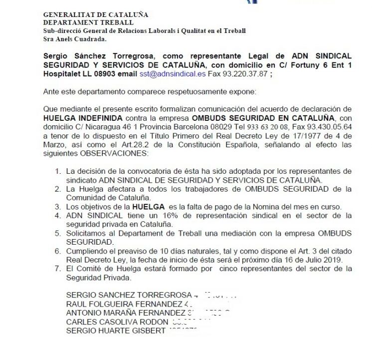 HUELGA EN OMBUDS SEGURIDAD