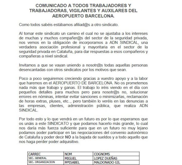 SECCIÓN SINDICAL EN TRABLISA PRAT