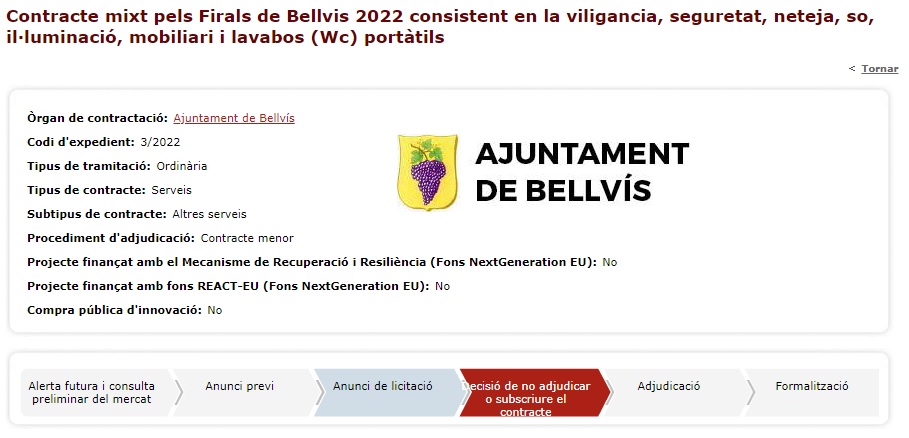 ANULADA LICITACIÓN DEL AYUNTAMIENTO DE BELLVIS