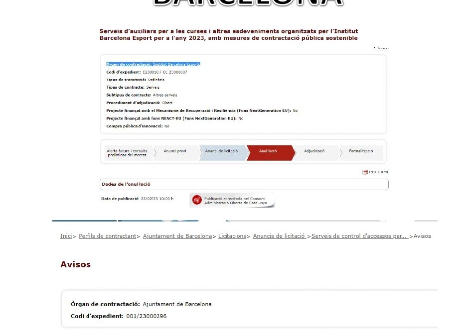 SEGUIMOS TUMBANDO LICITACIONES PUBLICAS DEL AYUNTAMIENTO DE BARCELON