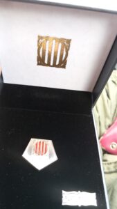 Insignia de solapa honorifico del Departament d'Interior de la Generalitat de Catalunya para los y las galardonados más relevantes.