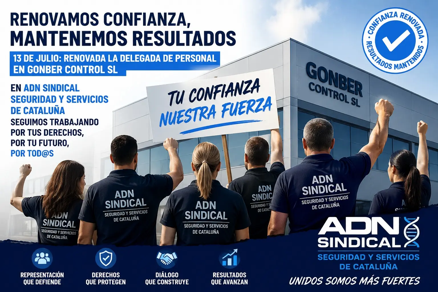 ADN SINDICAL SEGURIDAD Y SERVICIOS DE CATALUÑA renueva la Delegada de Personal en GONBER CONTROL SL